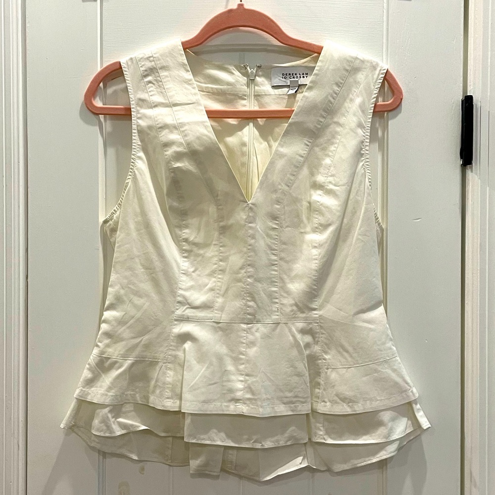 Derek Lam White Tailored/Tiered Peplum Top